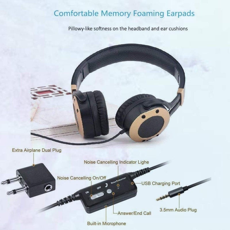 MONODEAL Active Noise Cancelling Headphones with Microphone and Airplane Adapter, Folding and Lightweight Travel Headsets, Hi-Fi Deep Bass Wired Headphones with Carrying Case - Image 2